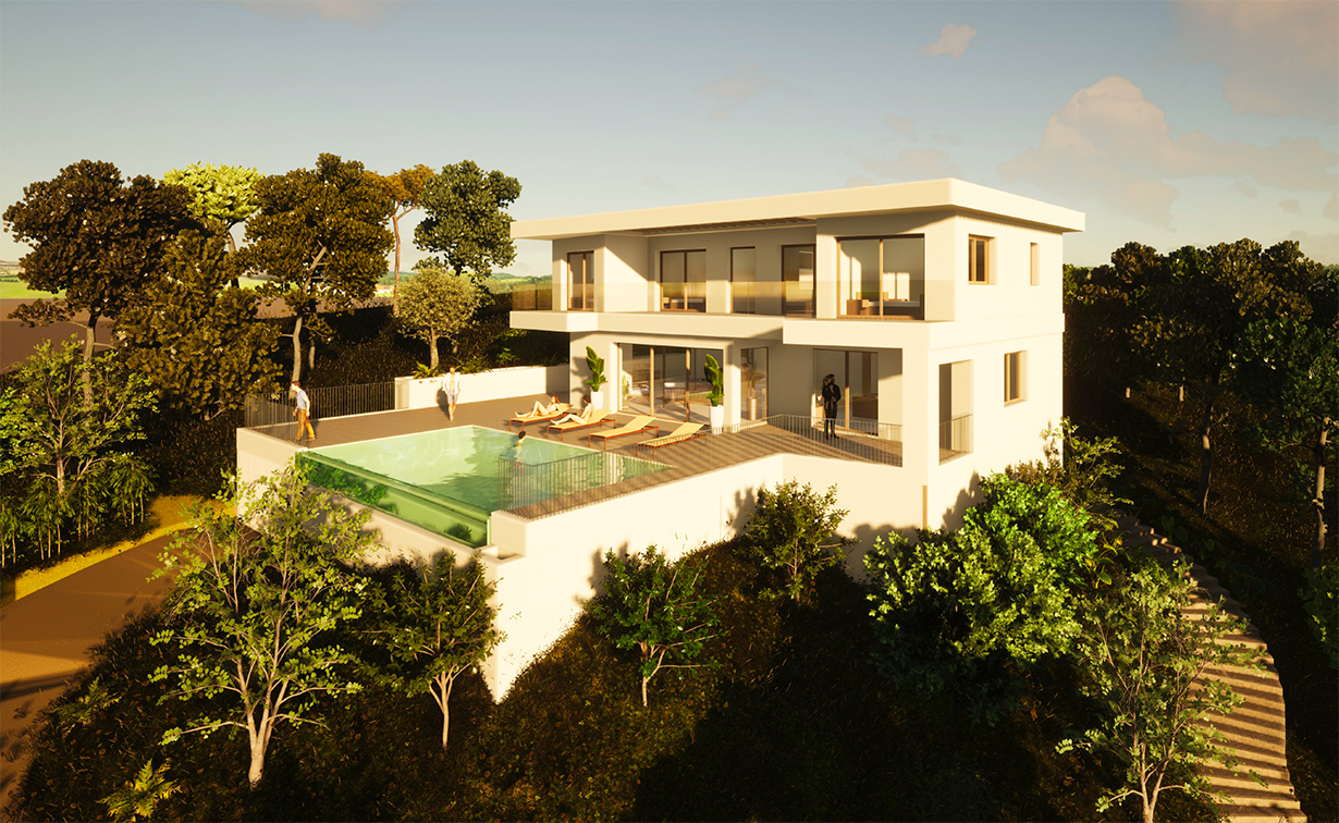 Atelier San Gregorio - Villa I3 - maison piscine coté vue éloignée